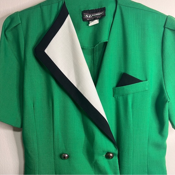 Vintage 80s Green Short Sleeve Dress - Picture 2 of 9